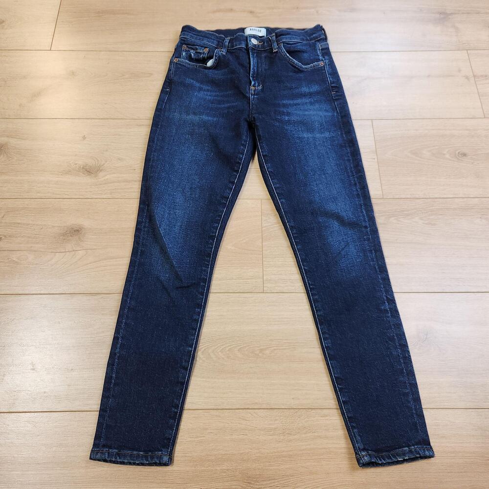 AGOLDE Sophie Mid Rise Skinny Crop Jeans Womens 25x26 Dark Blue Stretch Denim